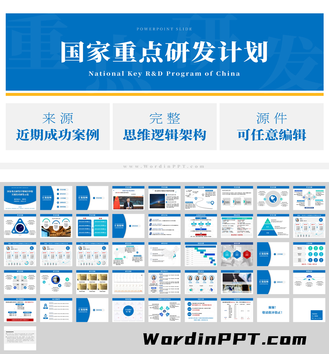 蓝色国家重点研发计划项目申报PPT模板下载 - 成功案例改编