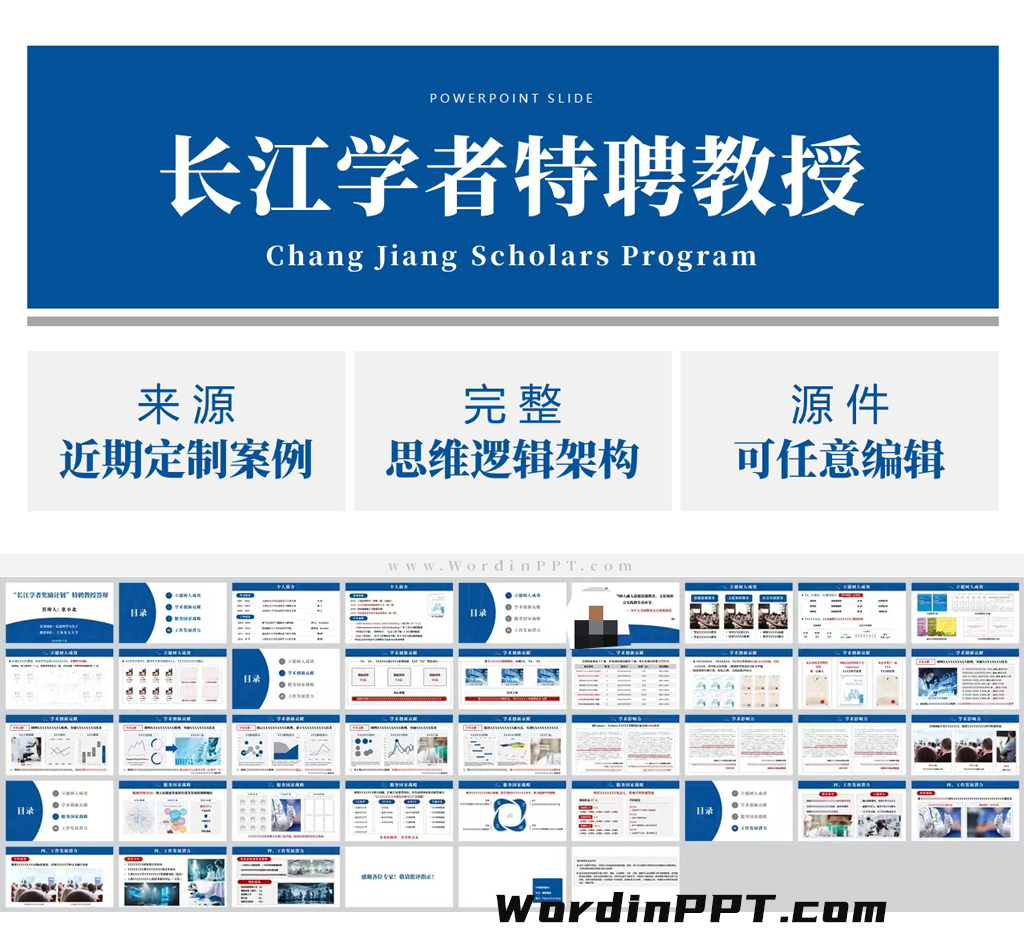 「新」长江学者特聘教授PPT模板下载（2024）- 定制案例改编
