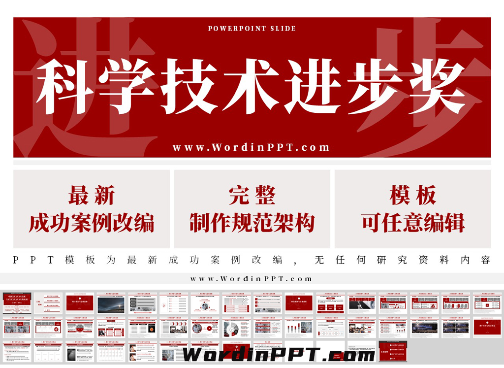 2025科技进步奖申报ppt模板 - 朱砂红